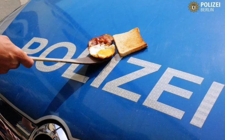 Ο καύσωνας σαρώνει την Ευρώπη! Οι αστυνομικοί της Γερμανίας ψήνουν αβγά με μπέικον στα περιπολικά